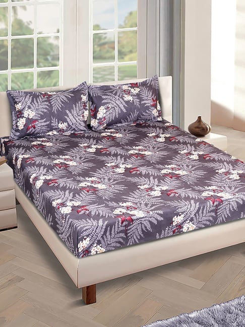 Romee Grey Cotton Floral Bed Sheets