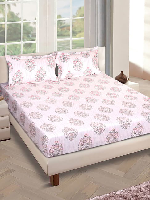 Romee Cream Cotton Floral Bed Sheets