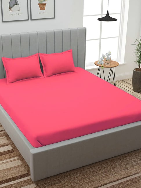 Romee Pink Polyester Solid Bed Sheets-picture-21