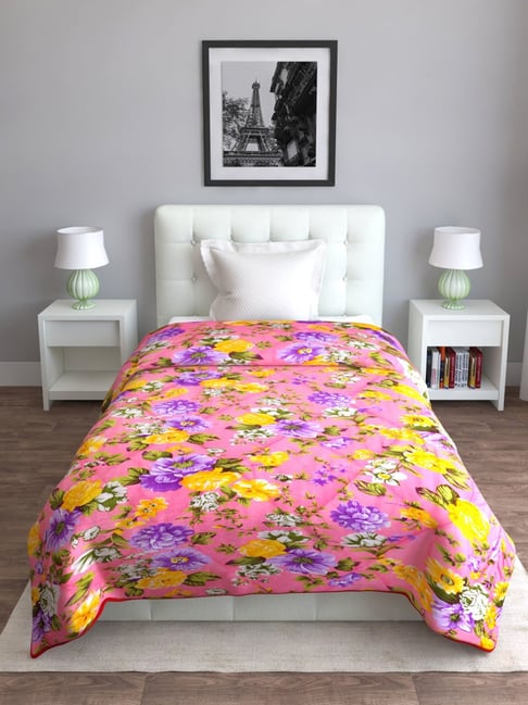 Romee Pink Polyester Floral Blankets Quilts and Dohars at Best