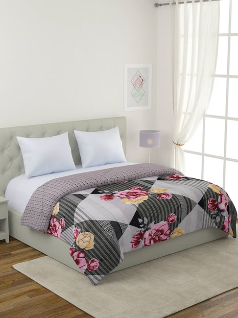 Romee Grey Cotton Floral Blankets Quilts and Dohars