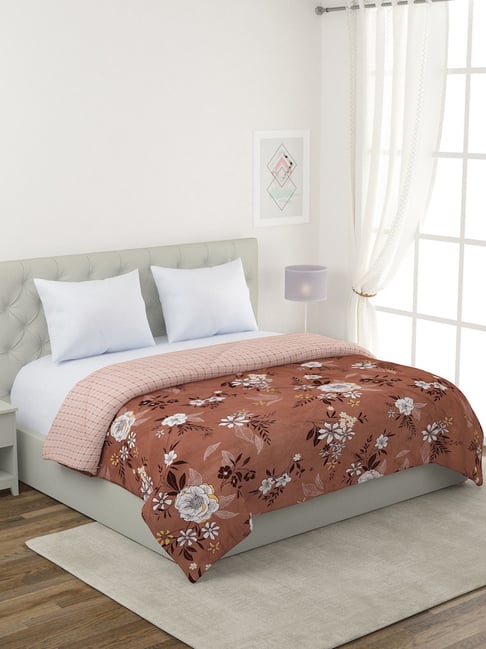 Romee Brown Cotton Floral Blankets Quilts and Dohars at Best Price