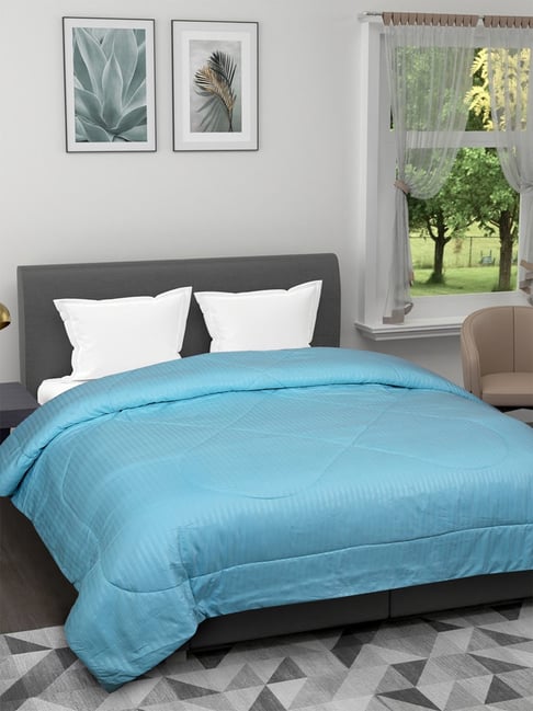 Romee Blue Microfibre Stripes Blankets Quilts and Dohars at Best