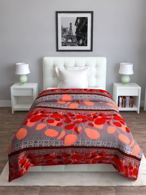 Romee Grey Cotton Floral Blankets Quilts and Dohars at Best Price