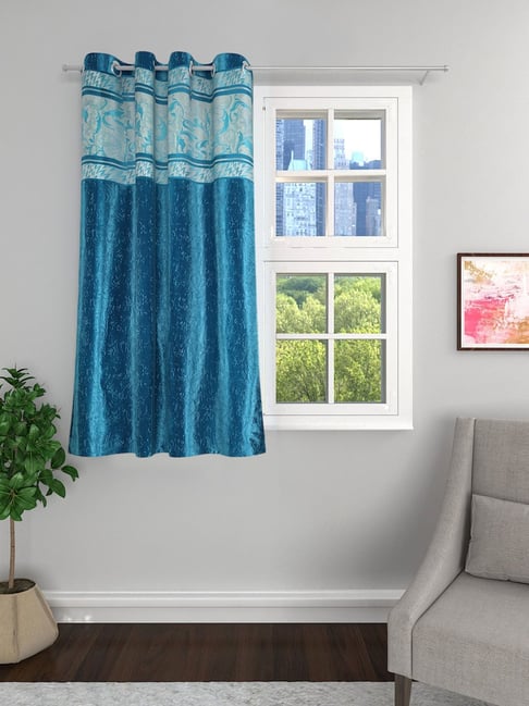 Romee Blue Jaquard Floral Curtains and Sheers