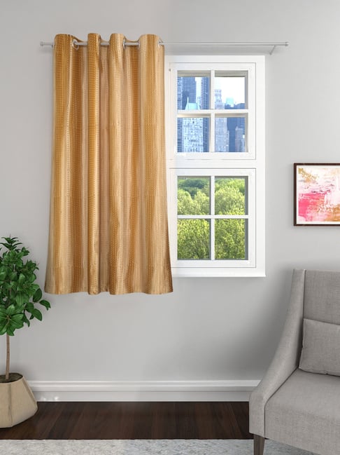 Romee Gold Polyester Self Curtains and Sheers
