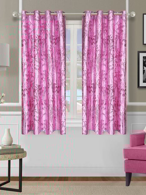 Romee Pink Polyester Floral Curtains and Sheers