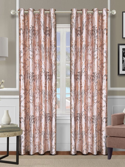 Romee Beige Polyester Floral Curtains and Sheers