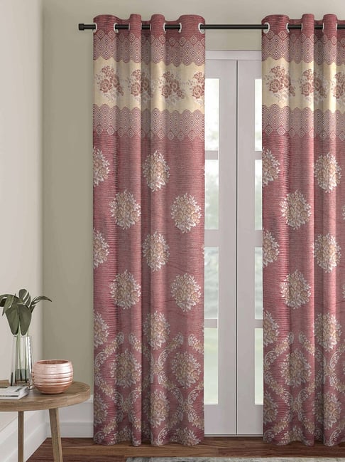 Romee Maroon Jaquard Floral Curtains and Sheers