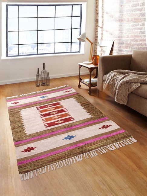 Romee White Cotton Ethnic Floor Mats and Dhurries