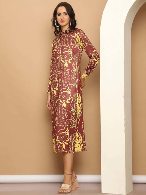 Indian Needle Brown Printed Shirt Dress