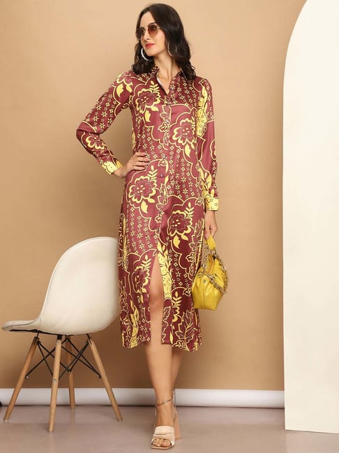 leopard midi dress long sleeve Urban Elegance Pleated Leopard Midi Dress Curves 1XL / brown main image 1