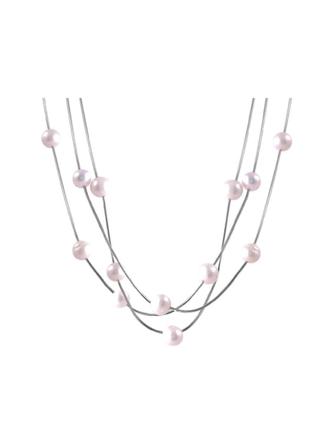 Rihi by P.C. Chandra Jewellers Silver Multi Silver Pearls Necklace For Women & Girls