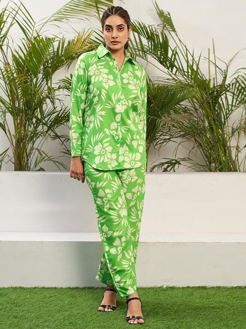 SELVIA Lime Green Floral Print Co-Ord Set-image-15