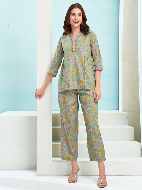 SELVIA Green Floral Print Co-Ord Set