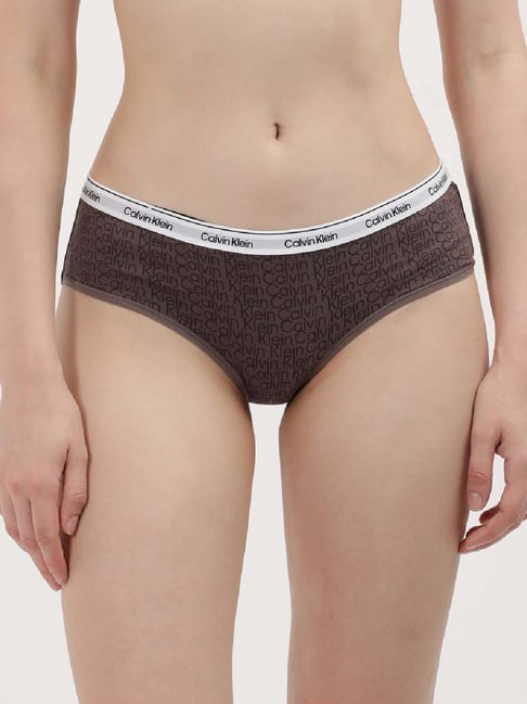CALVIN KLEIN Brown Cotton Logo Print Hipster Panty