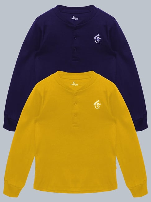 Kiddopanti Unisex Navy & Mustard Solid Full Sleeves T-Shirt (Pack Of 2)-picture-38