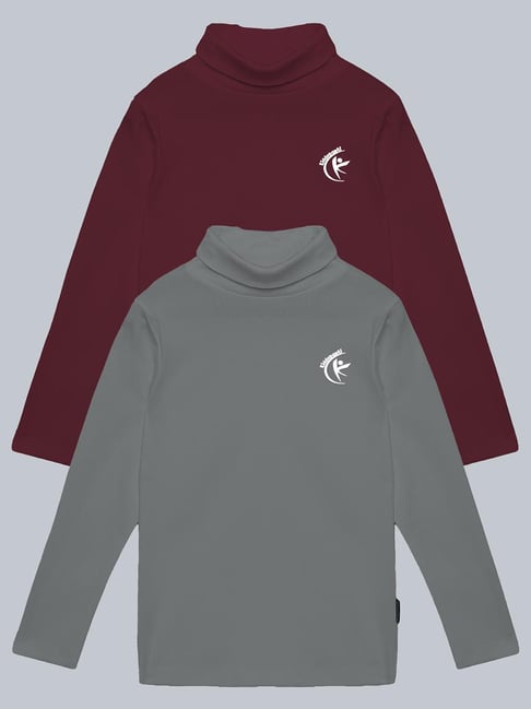 Kiddopanti Unisex Wine & Grey Solid Full Sleeves T-Shirt (Pack Of 2)-picture-10