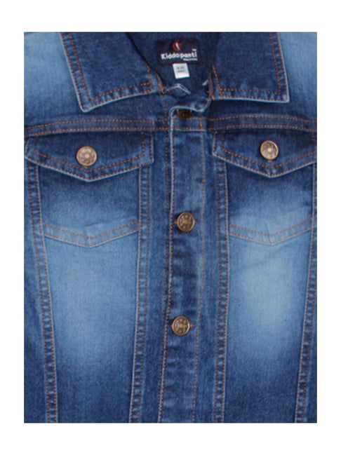 Kiddopanti Boys Blue Solid Full Sleeves Denim Jacket