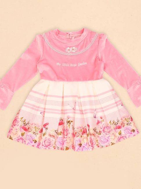 Cutecumber Girls Pink & White Floral Print Full Sleeves Fit & Flare Dress-picture-25