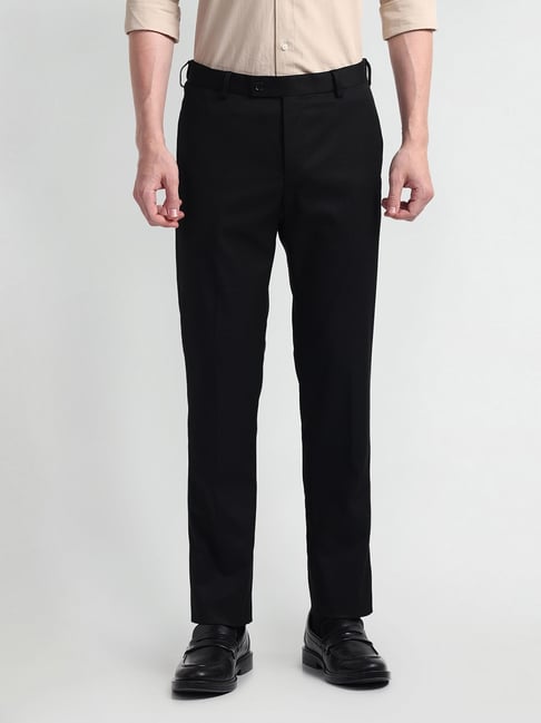 Arrow Black Relaxed fit Solid Trousers