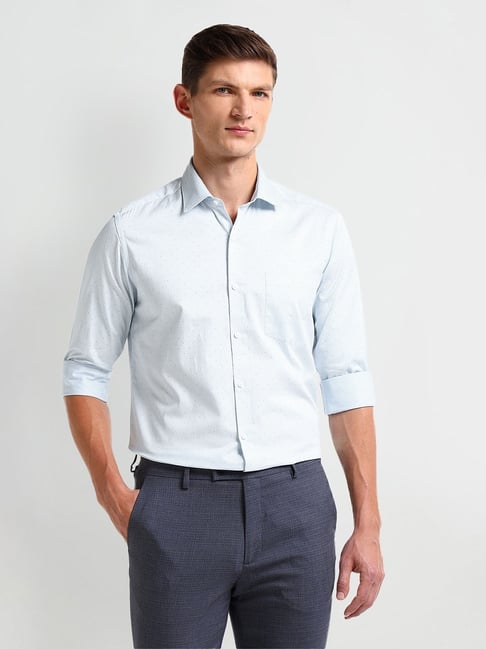 Arrow Blue Cotton Regular fit Polka Dot Shirt-picture-10