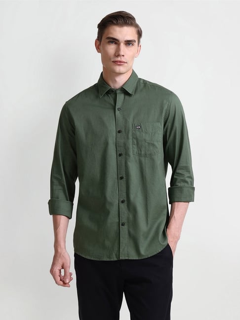 Arrow Green Cotton Regular Fit Solid Shirt