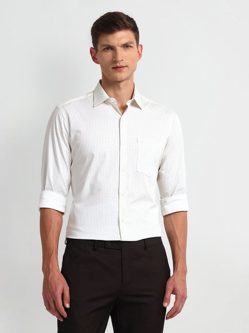 Arrow White Cotton Regular fit Geometric Shirt-picture-17