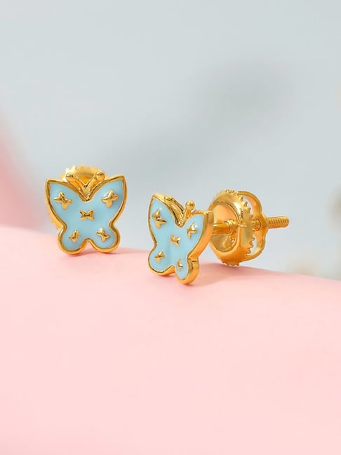 Candere by Kalyan Jewellers 18k (750) BIS Hallmark Pure Yellow Gold Stud Earrings for Kids-picture-38