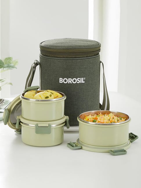 Borosil Green Stainless Steel Lunch Box Set of 3 (460ml)