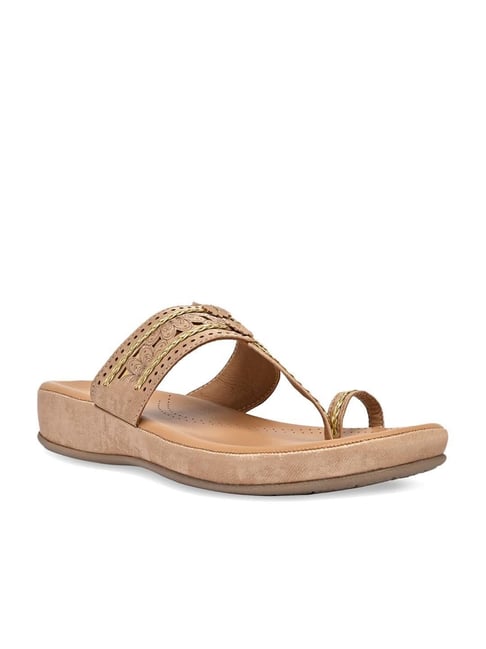 Rocia by Regal Women's Beige Toe Ring Wedges-picture-36