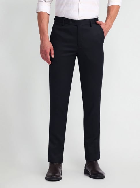 Arrow Navy Slim Fit Trousers-picture-34