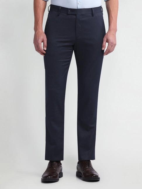 Arrow Navy Slim Fit Texture Trousers-picture-48