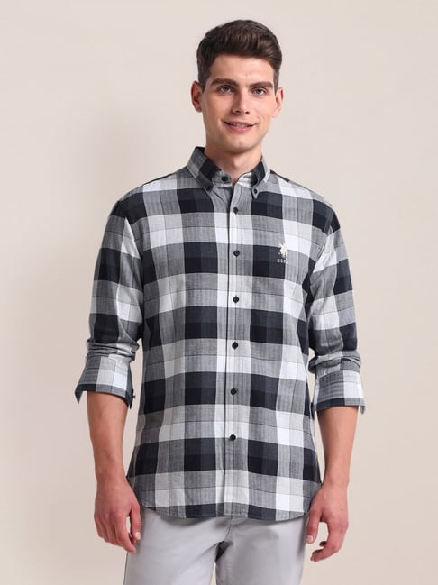 U.S. Polo Assn. Grey Cotton Regular Fit Checks Shirt