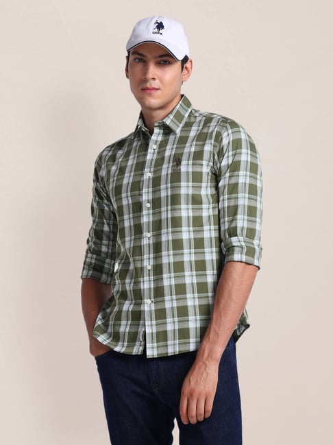 U.S. Polo Assn. Olive Regular Fit Checks Shirt