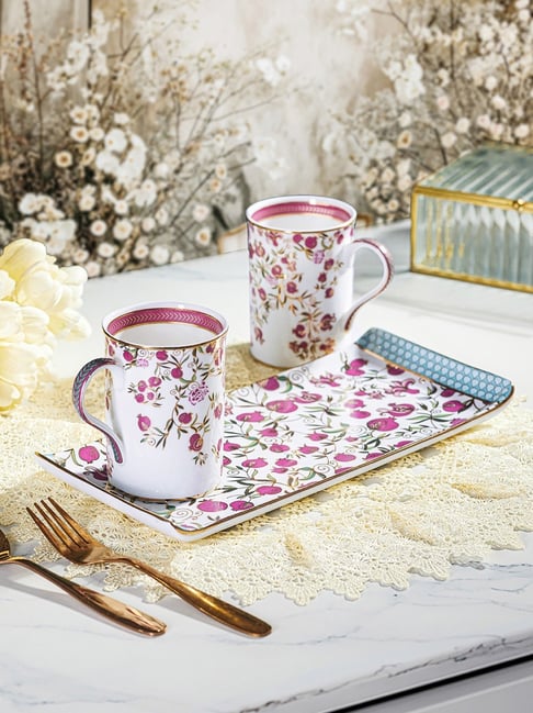 troveas Trovea's Pom Passion 24K Gold Red Ceramic Mugs and Tray - Set of 2-picture-38