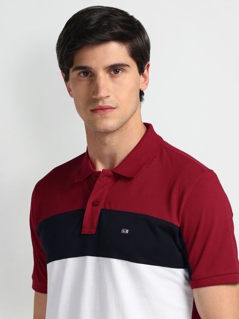 Arrow Sport Red Regular Fit Colour Block Polo T-Shirt