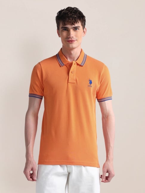 Polo Orange Cotton Slim Fit Polo T-Shirt