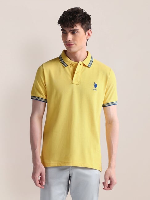 Polo Yellow Cotton Slim Fit Polo T-Shirt