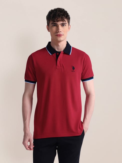 U.S. Polo Assn. Red Cotton Slim Fit Polo T-Shirt