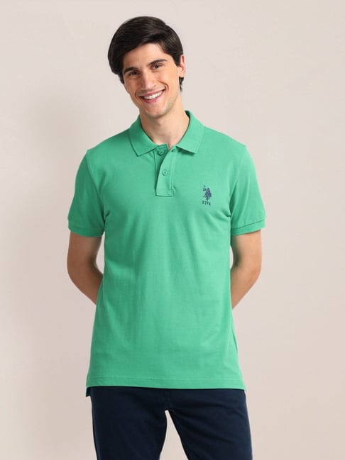 Polo Green Cotton Slim Fit Polo T-Shirt