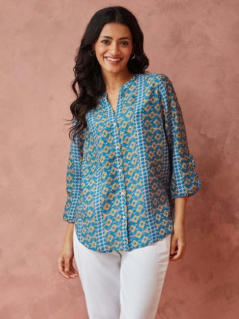 Fabindia Blue Printed Shirt-picture-42