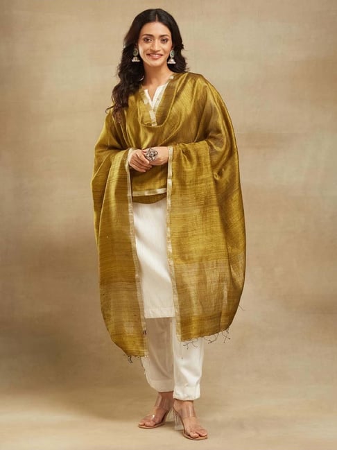 Fabindia Green Woven Pattern Dupatta