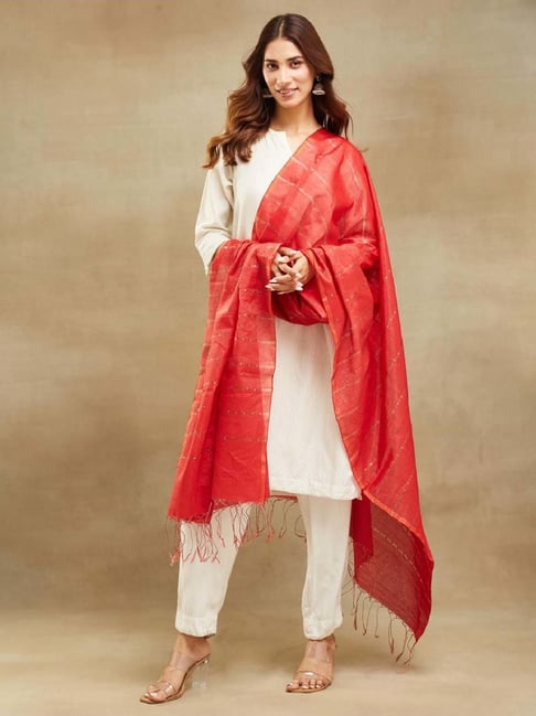 Fabindia Red Striped Dupatta
