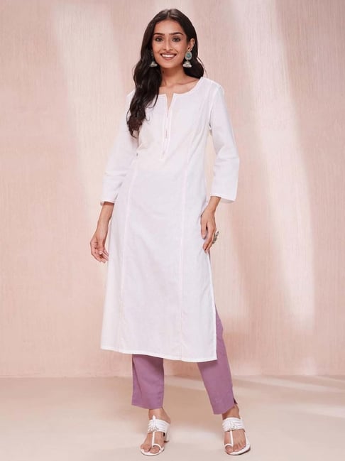 Fabindia Off-White Cotton Embroidered Straight Kurta-picture-28