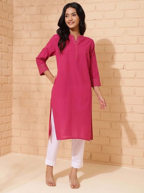 Fabindia Pink Cotton Straight Kurta-picture-16