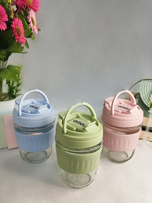 ALLO Green Glass Tumbler 2-in-1 Lid Leakproof Glass Coffee Mug Shaker 350ml