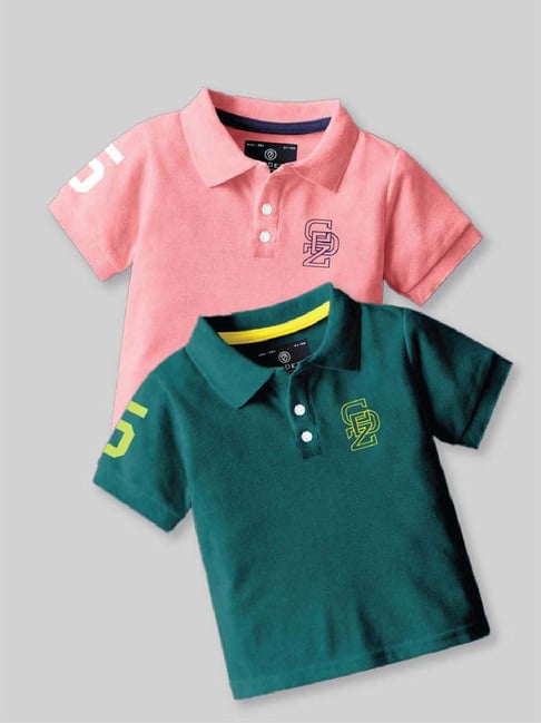 Codez Boys Pink Green Solid Polo T-shirt