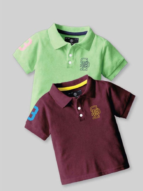 Codez Boys Green & Maroon Solid Polo T-shirt-picture-39