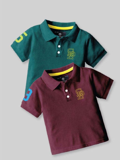 Codez Boys Green & Maroon Solid Polo T-shirt-picture-29